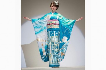 Японские дизайнеры создали кимоно о России с журавлями, Эрмитажем и водкой