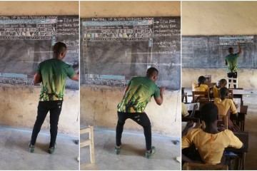 Майкрософт подарил компьютер учителю из Ганы, рисующему Ворд на доске